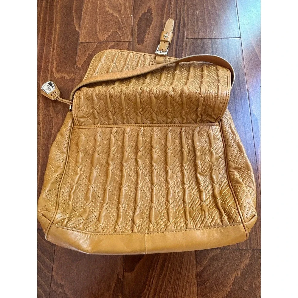 Cole Haan Leather‎ Tan Large Shoulder Purse Pockets Embroidered